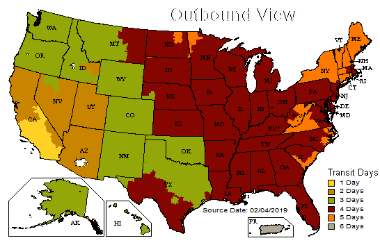 UPS Ground Shipping Durations Map